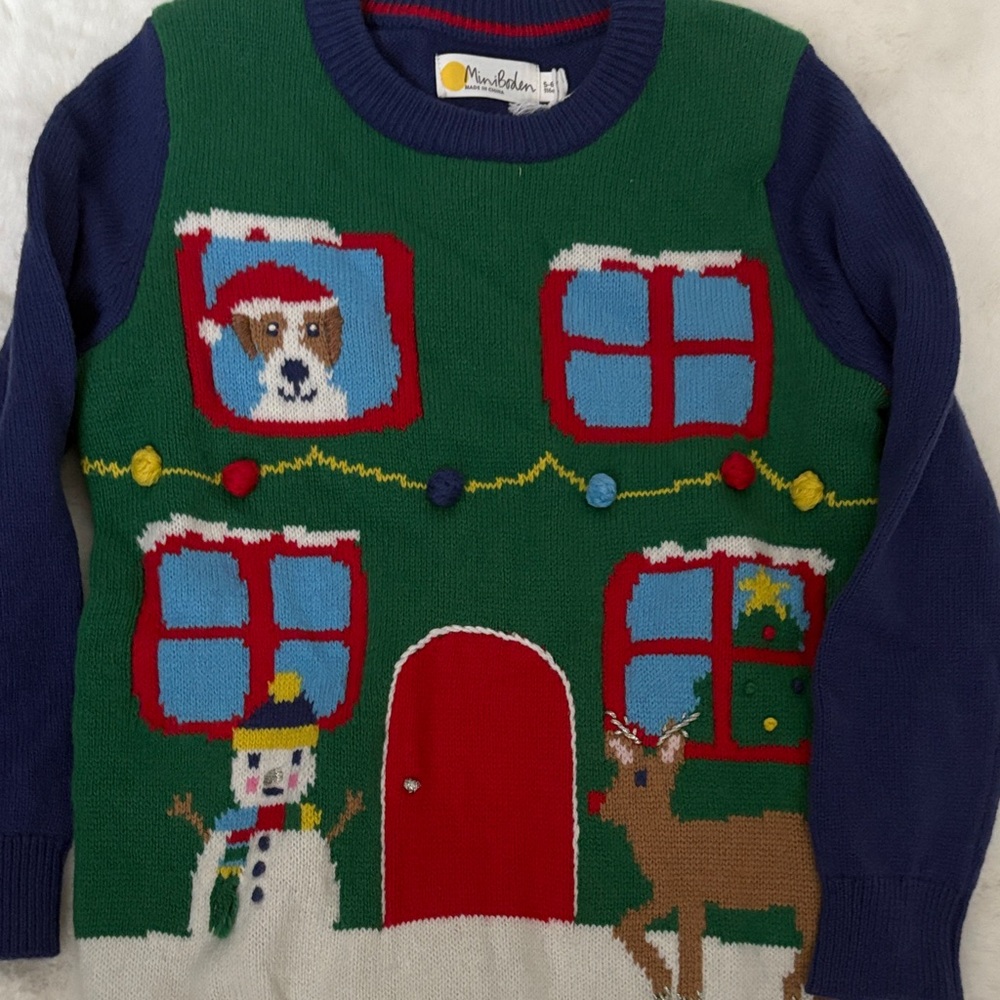 Mini Boden Green and Blue Holiday Sweater